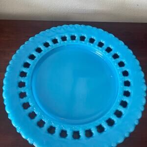 Antique Dithridge Blue Milk Glass Lace Lacy Edge Plate